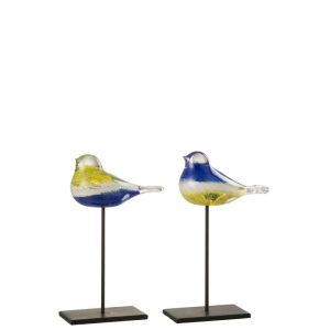 BIRD ON FOOT GLASS/METAL BLUE/YELLOW SMALL ASSORTMENT OF 2