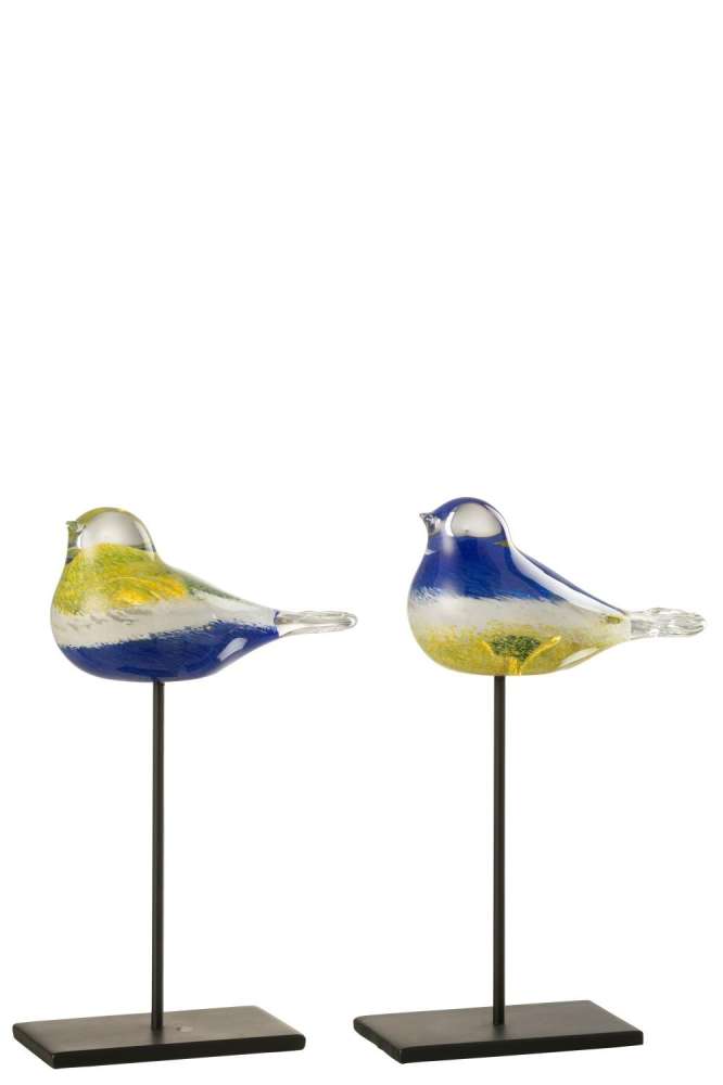 BIRD ON FOOT GLASS/METAL BLUE/YELLOW SMALL ASSORTMENT OF 2