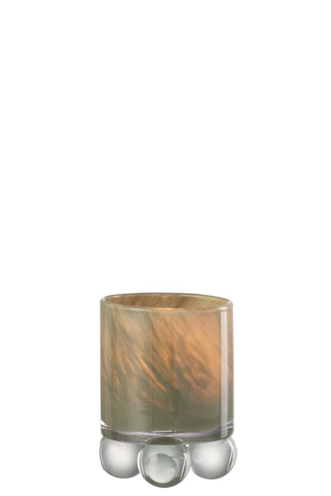 TEALIGHT HOLDER ON BALLS GLASS GREEN