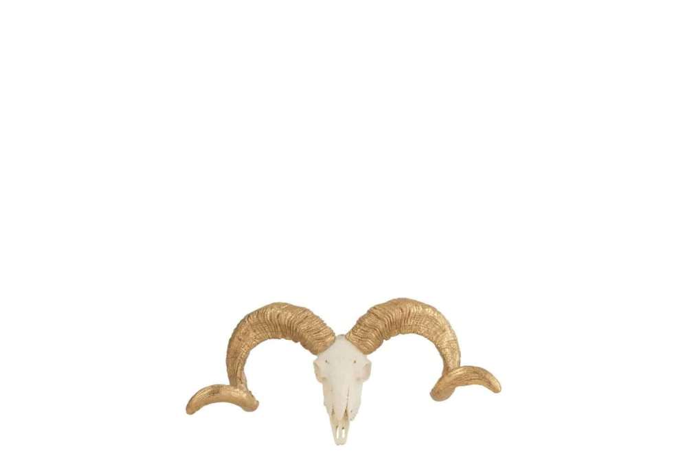 SKULL SHEEP RESIN WHITE/GOLD SMALL