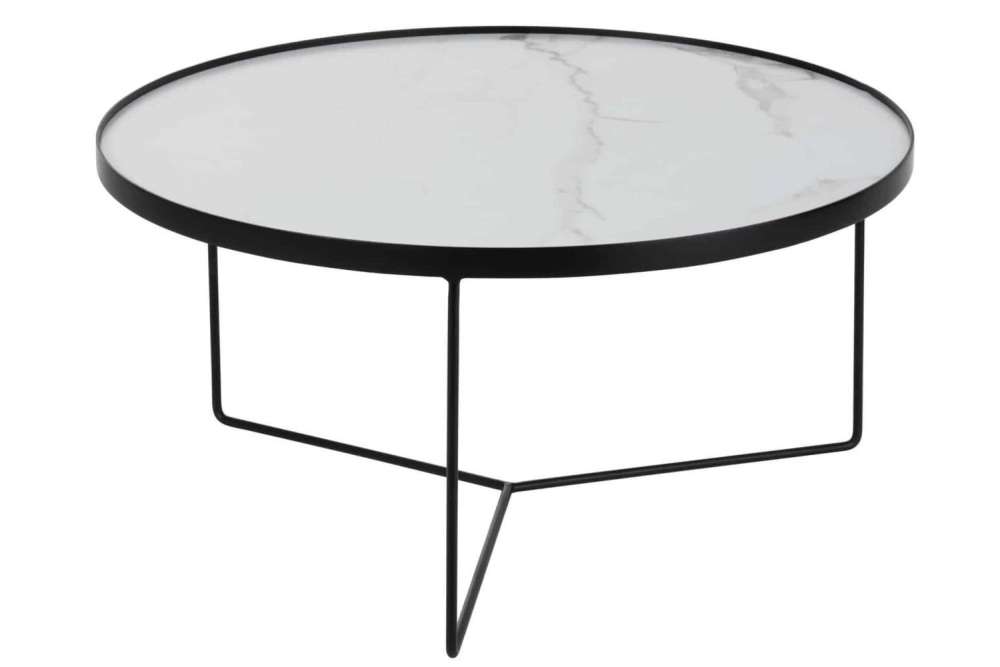 COFFEE TABLE ROUND MDF/IRON BLACK/WHITE MARBLED
