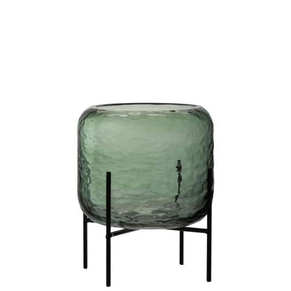 VASE ROUND IRREGULAR GLASS GREEN SMALL