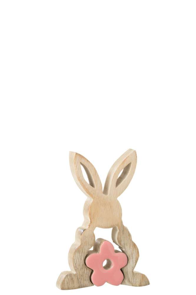 BUNNY WITH FLOWER IN THE MIDDLE WOOD PINK SMALL