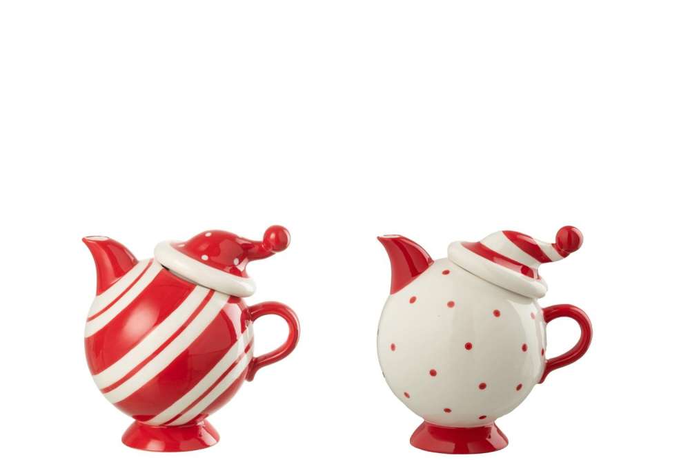 TEAPOT CHRISTMAS HAT DOLOMITE CHRISTMAS RED/WHITE ASSORTMENT OF 2