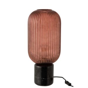 TABLELAMP YUFO LONG GLASS/MARBLE RED/BLACK