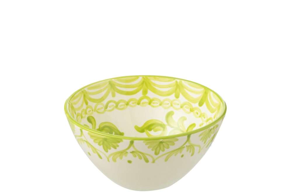 BOWL GRANADA HIGH CERAMIC WHITE/GREEN MEDIUM
