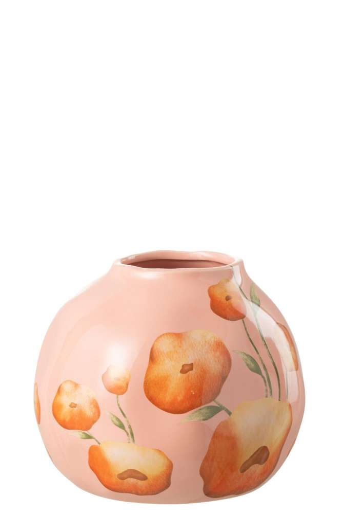 VASE FLOWER WIDE CERAMIC SALMON/ORANGE