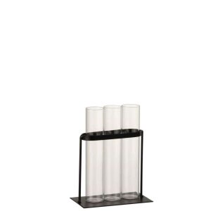 VASE 3 TUBES METAL/GLASS BLACK