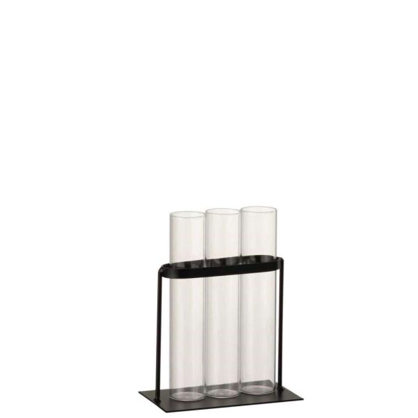 VASE 3 TUBES METAL/GLASS BLACK