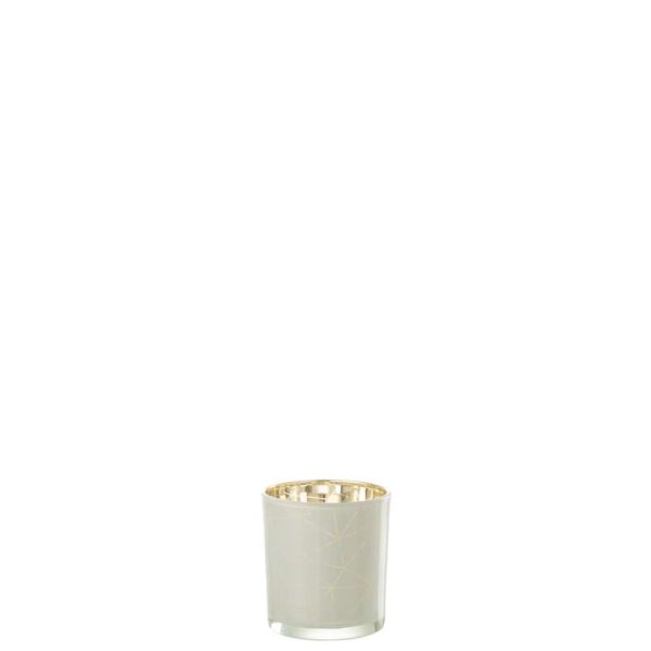 TEALIGHT HOLDER MILANO GLASS WHITE/GOLD SMALL