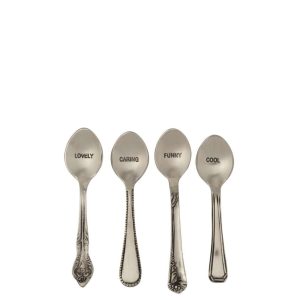 BOX OF 4 SPOON BRASS SILVER COLORED