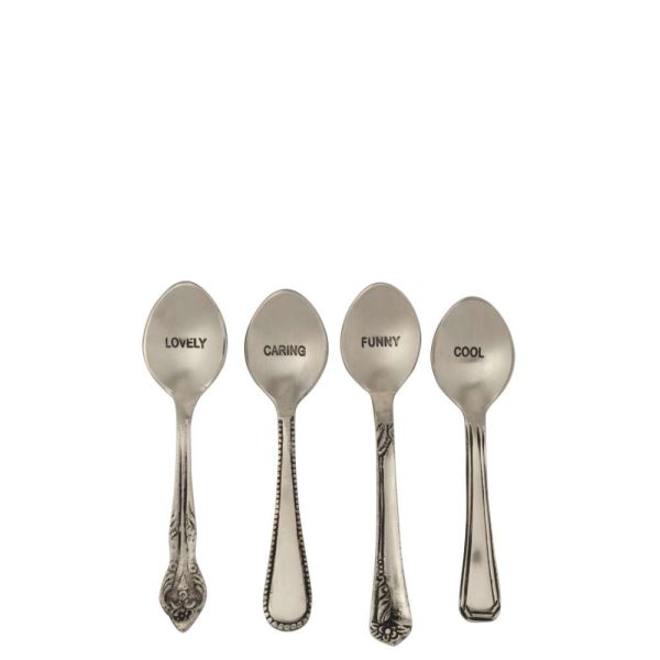 BOX OF 4 SPOON BRASS SILVER COLORED