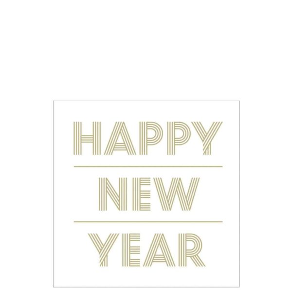 STACK 20 NAPKINS HAPPY NEWYEAR PAPER WHITE/GOLD LARGE