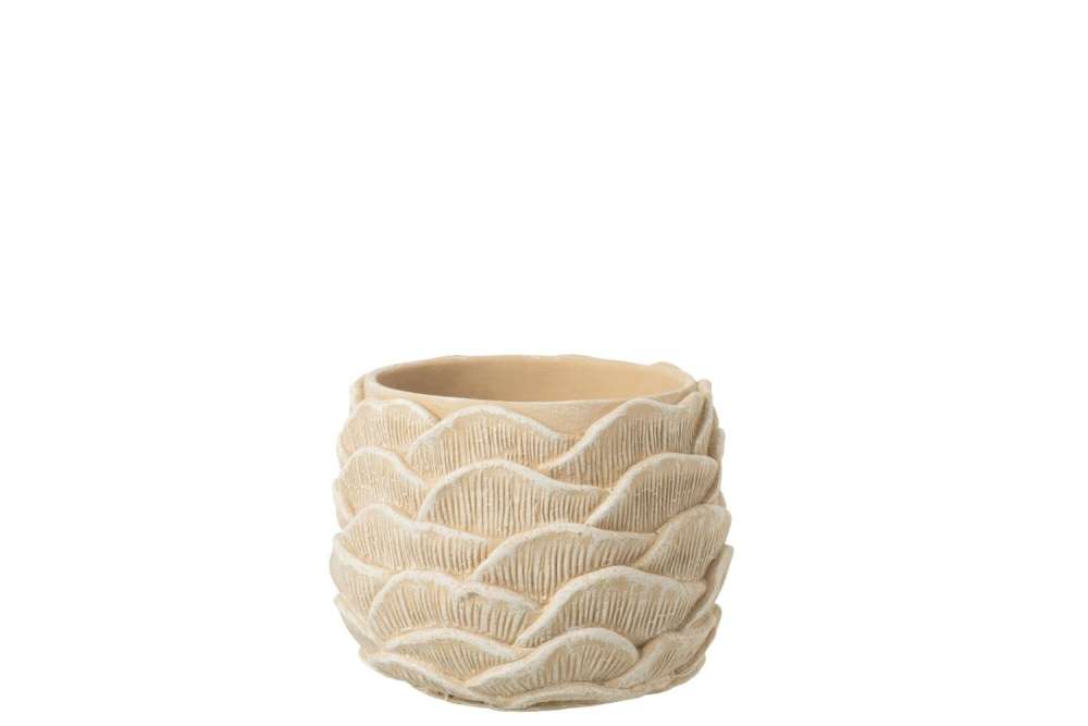 FLOWERPOT ROUND RELIEF CEMENT BEIGE SMALL