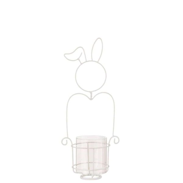 CANDLEHOLDER RABBIT METAL/GLASS WHITE SMALL