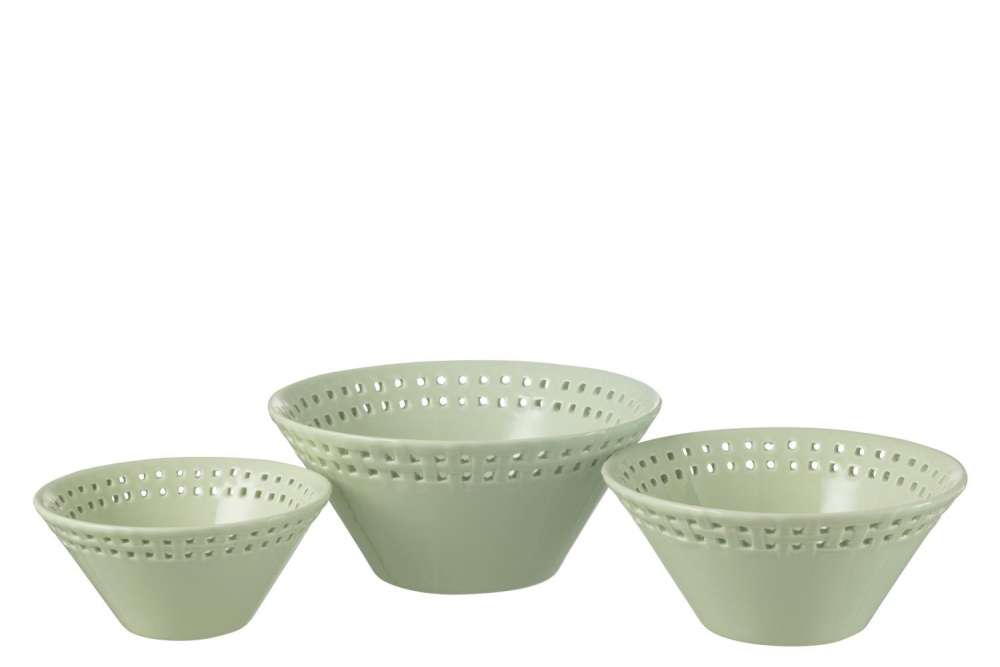 SET OF 3 BOWL CERAMIC GREEN  SMALL/MEDIUM/LARGE