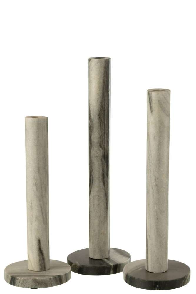 SET OF 3 CANDLE HOLDER MARBLE BLACK/LIGHT GREY