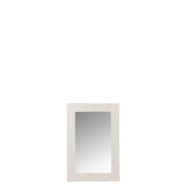 MIRROR RECTANGLE RELIEF FLOWER RESIN WHITE SMALL