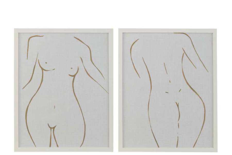FRAME LINE DRAWING WOMAN MDF/GLASS WHITE/GOLD ASSORTMENT OF 2