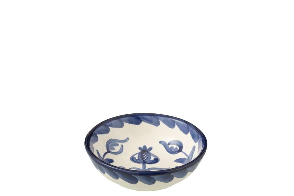 BOWL GRANADA LOW CERAMIC WHITE/COBALTO BLUE SMALL