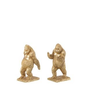 SET OF 2 BOOKEND GORILLA RESIN GOLD