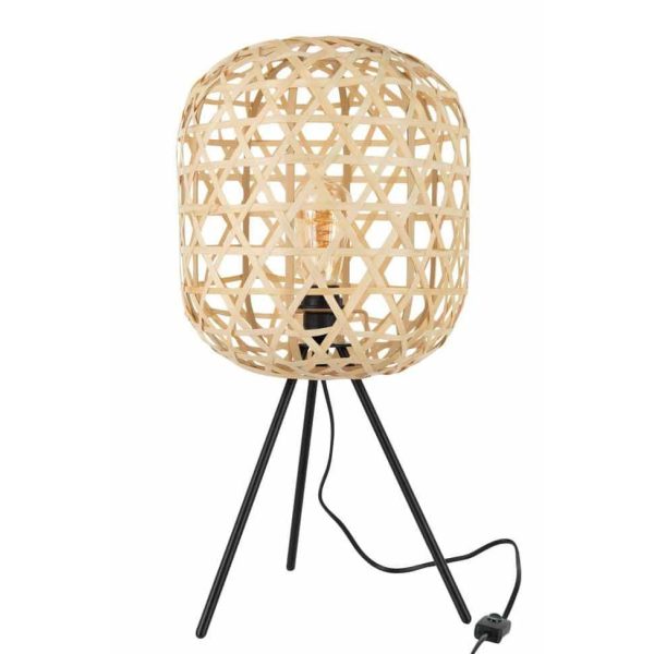 TABLE LAMP TRIPOD ROUND BAMBOO METAL NATURAL/BLACK