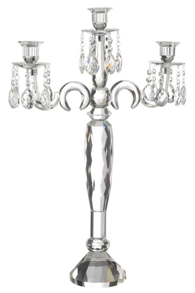 CANDLE HOLDER 3 ARMS CRYSTAL TRANSPARENT LARGE