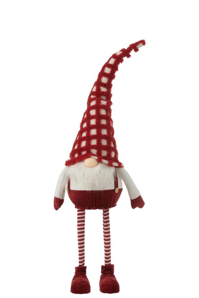 GNOME HAT CHECKERED STANDING WOBBLING TEXTILE RED/WHITE