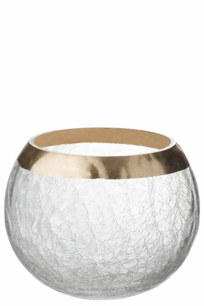 CANDLEHOLDER BALL CRACKLE GLASS TRANSPARENT/GOLD LARGE