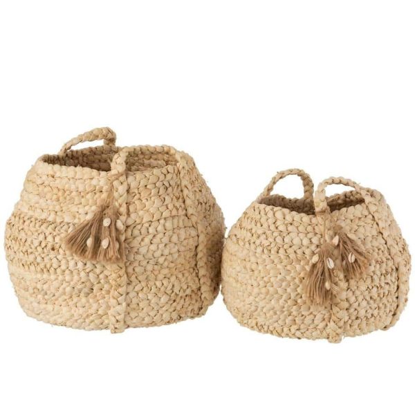 SET OF 2 BASKETS WOVEN TASSELS JUTE MAIZE LIGHT NATURAL