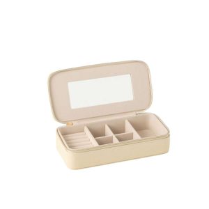 JEWELLERY BOX RECTANGLE+MIRROR ARTIFICIAL LEATHER BEIGE