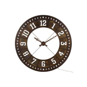 CLOCK ROUND+LED ARABIC NUMERALS METAL BROWN