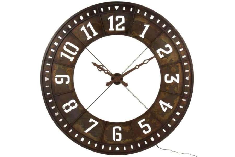 CLOCK ROUND+LED ARABIC NUMERALS METAL BROWN