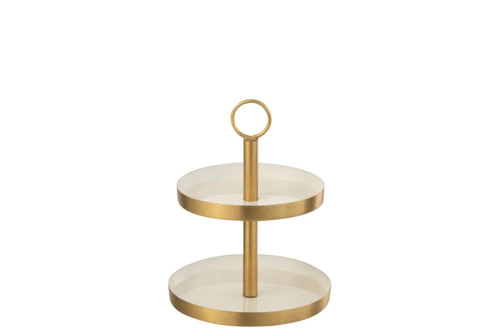 CAKE STAND ROUND 2 LEVELS METAL WHITE/GOLD