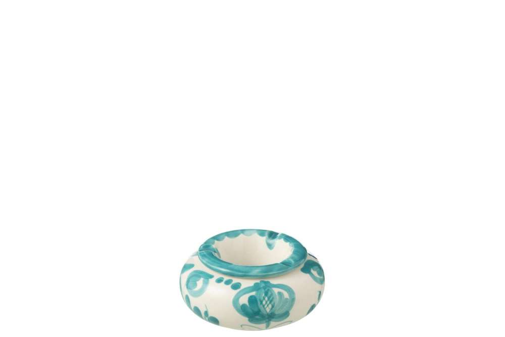 ASHTRAY GRANADA CERAMIC WHITE/AQUA SMALL