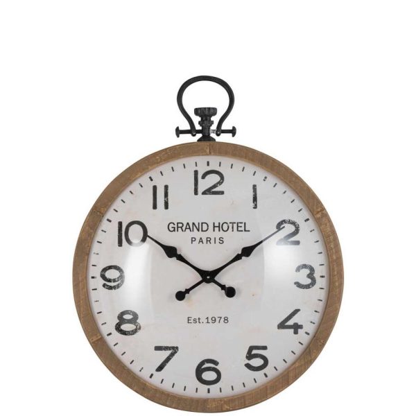 CLOCK ROUND BALL GLASS WOOD NATURAL LARGE