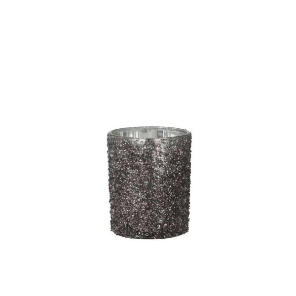 TEALIGHT HOLDER GLITTER GLASS ANTHRACITE GREY LARGE