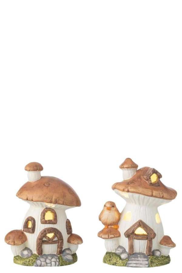 MUSHROOM HOUSE LED PORCELAIN MIX ASSORTMENT OF 2