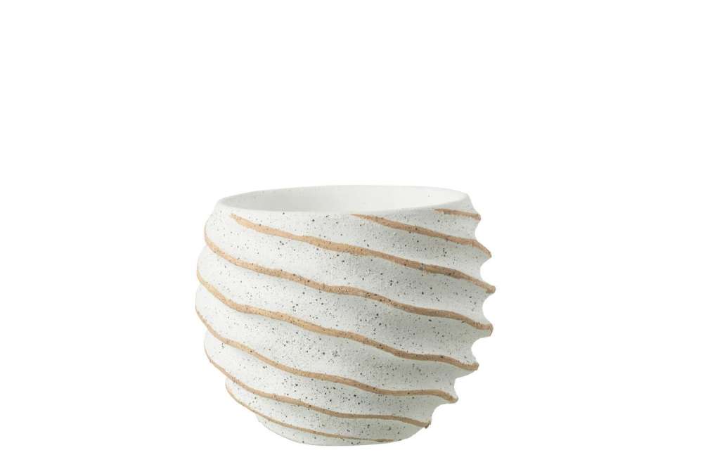 FLOWERPOT STRIPE CERAMIC WHITE/BEIGE MEDIUM