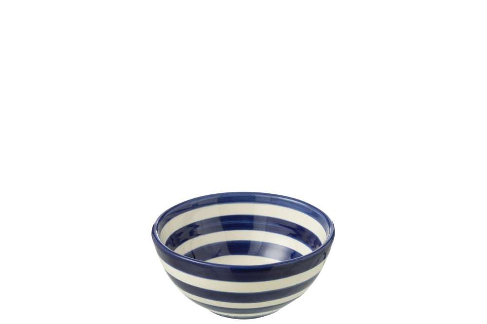 BOWL GRANADA STRIPES HIGH CERAMIC WHITE/COBALTO BLUE SMALL
