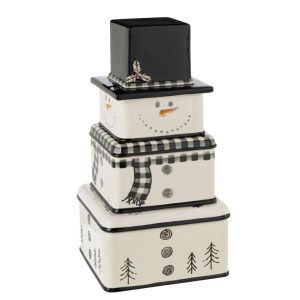 BOX OF 3 BOX SNOWMAN DOLOMITE WHITE/BLACK