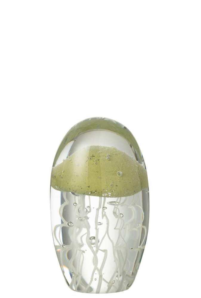 PAPERWEIGHT CALYPSO OVAL GLASS TRANSPARENT/GREEN SMALL