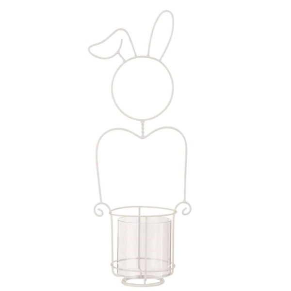 CANDLEHOLDER RABBIT METAL/GLASS WHITE LARGE