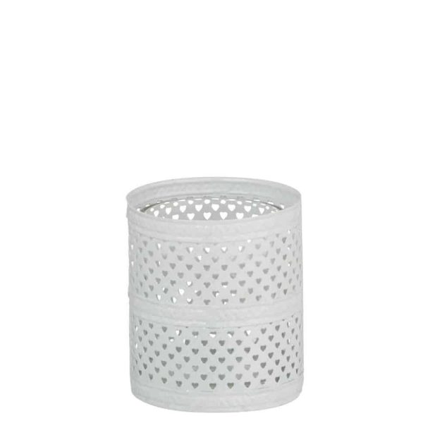 TEA-LIGHT HOLDER GLITTER METAL WHITE SMALL 9X7CM