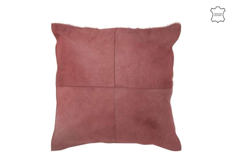 CUSHION COWHAIR LEATHER RED