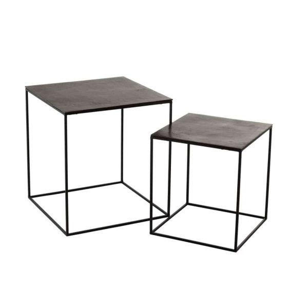 SET 2 SIDE TABLES SQUARE OXIDIZE ALUMINIUM/IRON ANTIQUE BLACK