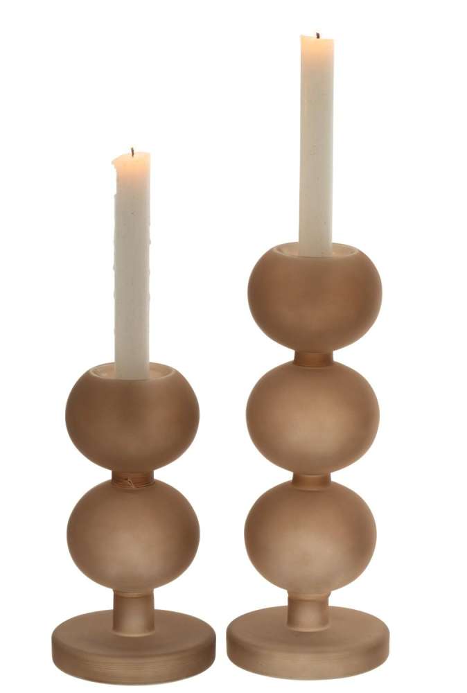 SET OF 2 CANDLEHOLDERS MALIK GLASS TAUPE