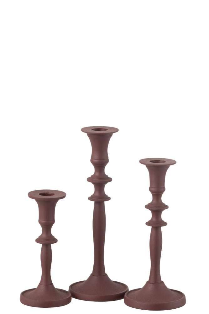 SET OF 3 CANDLE HOLDERS CLASSIC ALUMINIUM MAROON