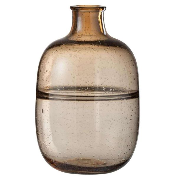 VASE ROUND RIDGE GLASS AMBER LARGE
