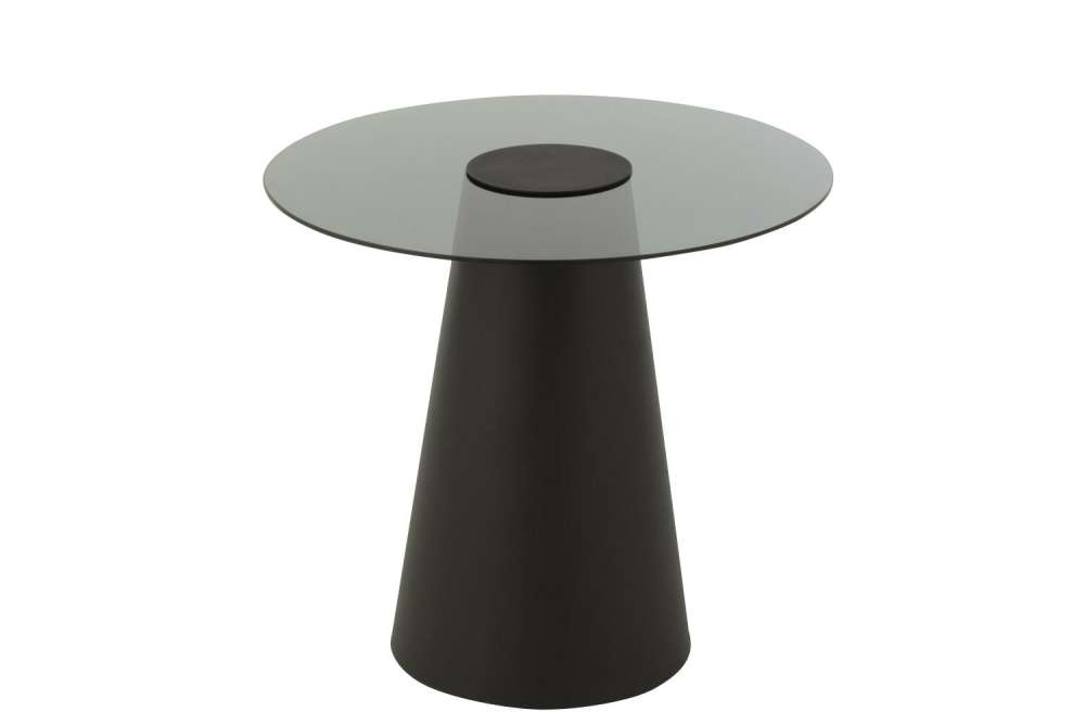 SIDE TABLE GLASS FLAT CAP CONE IRON BLACK